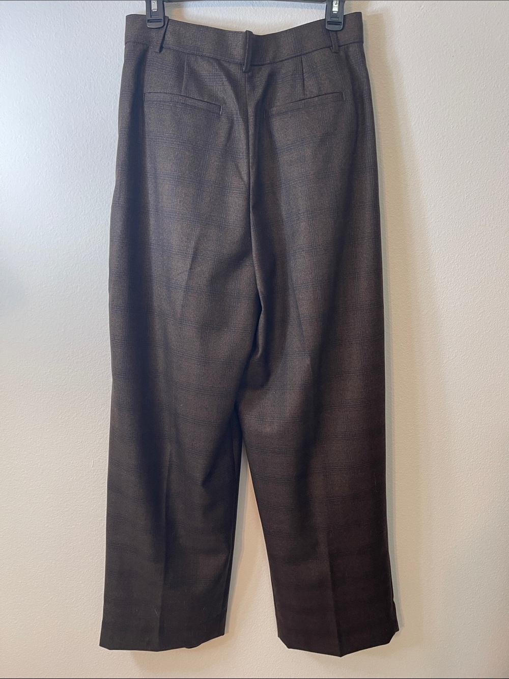 NWOT Banana Republic Wool Brown Plaid Double Pleat Wide-Leg Pants - Picture 7 of 16